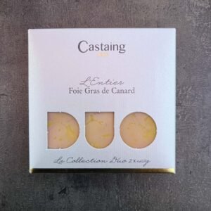 Boite de deux tranches de foie gras de canard entier de la maison Castaing