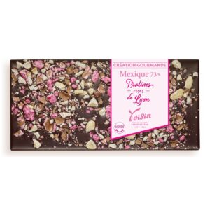Tablette chocolat Mexique 73% Pralines roses de Lyon création gourmande Voisin